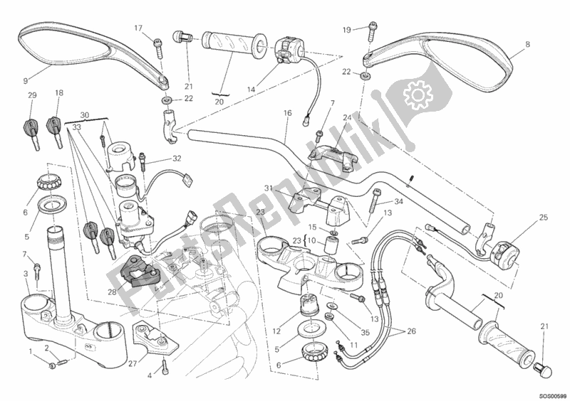 All parts for the Handlebar of the Ducati Streetfighter 848 USA 2012